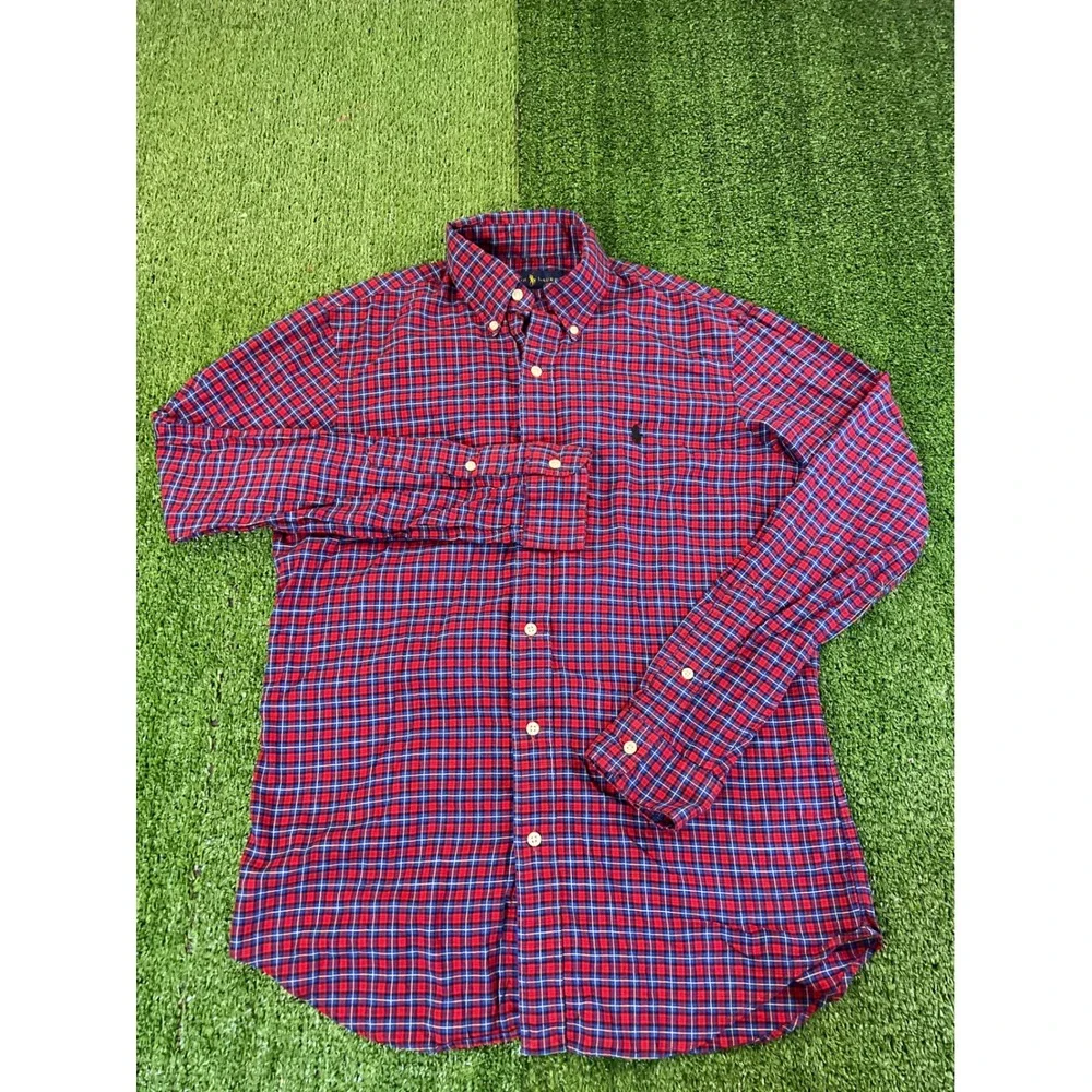 Polo Ralph‎ Lauren Mens Small Plaid Button Down Shirt Red Blue White Long Sleeve